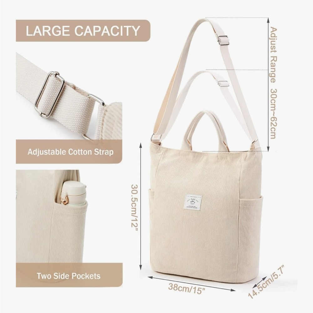 Beige Corduroy Tote Bag - Picture 8 of 8